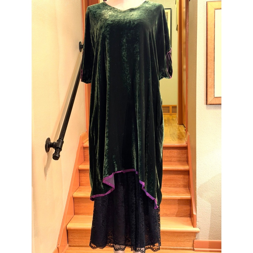 Skif (Skifo) International Womens Tunic Top Green Velvet Lagen look One Size/OS